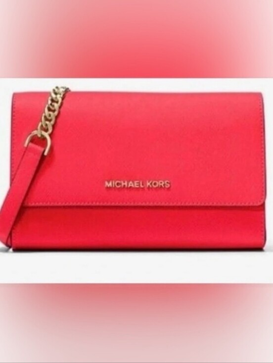 Michael Kors Handbags - Michael Kors Coral Saffiano Leather 3-in-1 Crossbody Bag with Gold Hardware EUC